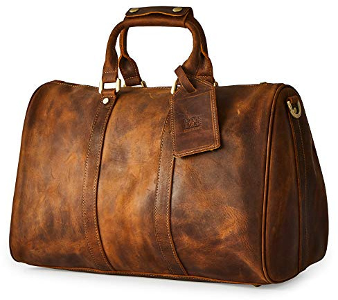 Sac de Travail de Week-End en Cuir véritable Utilitaire Classique Docteur Duffel pour Hommes avec bandoulière (Marron)