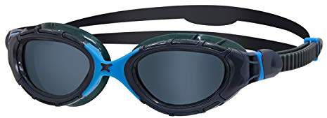 Zoggs Original Predator Flex Schwimmbrille Erwachsene, Herren & Damen, Freiwasser, Antibeschlag, Bequemer Sitz, Einfach Verstellbare Zugbänder, Rauchglas Linse, Grau/Blau - Klein