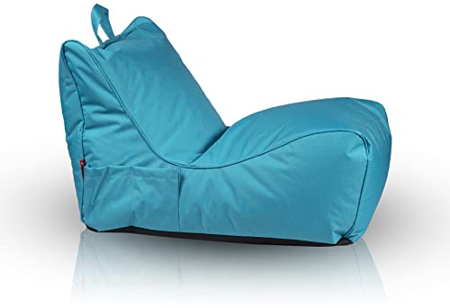Ecopuf - Pouf Poltrona a Sacco da Esterno Chaise Longue - Puffo per Sedersi con Tasca Portaoggetti e Maniglia - Puff in Tessuto Impermeabile - Poltrona Relax - Arredamento Casa - Celeste Nc7