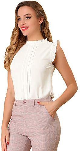 Allegra K Women's Business Casual Blouse Office Work Shirts Vintage Sleeveless Interview Professional Blouses Top Small White