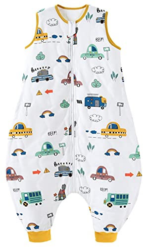 Chilsuessy Baby Schlafsack mit Füße 2.5 Tog Ganzjahres Schlafsack Baby Schlafsäcke ohne Ärmeln Babyschlafsack mit Beinen für Säugling Kinder, Stadt Autos, 90cm/Baby Höhe 100-110cm