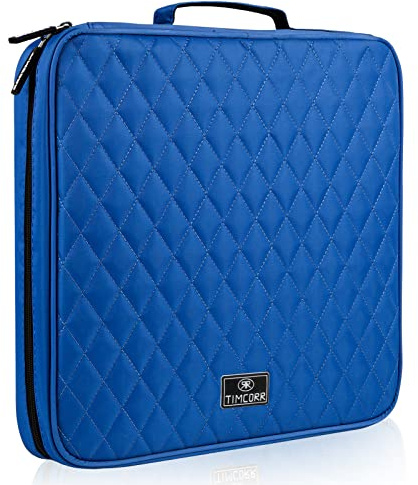 TIMCORR Étui de rangement pour CD et DVD : 160 boîtiers DVD de capacité portable – Classeur de transport en plastique pour la maison et les voyages (bleu)