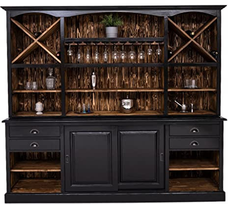 Mary's Großer Buffetschrank & Weinschrank aus Massivholz | XXL Wohnzimmerschrank mit 4 Schubladen & 2 Schiebetüren
