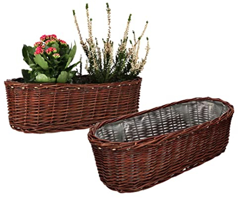 KOTARBAU® Oval blomkruka flätad korg för blommor, växter, naturlig korg, flätad korg, kastanj, 50 cm, 2 stycken