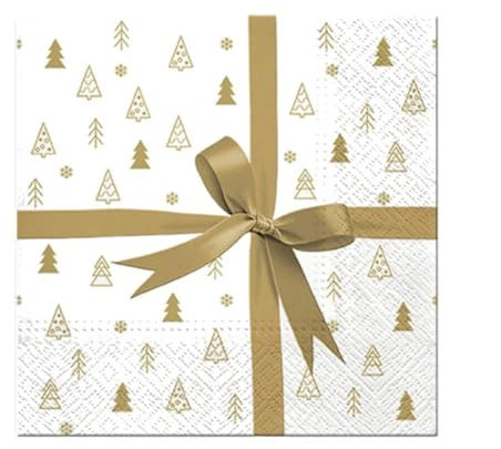 Premium Collection by Jean 20 Stück Servietten Goldene Schleife Weihnachten Tannebaum