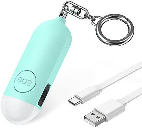 OQIMAX Alarme de Poche, Alarme Personnelle d'urgence 130dB avec Torche Signal Flash Anti Agression, Rechargeable USB, Alarme de Sécurité pour Femmes/Enfants/Personnes âgées - Bleu