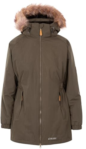Trespass Womens Parka Jacket Celebrity - Waterproof, Longer Length, Fleece Lined, Lightly Padded, 2 Zip Pockets, Stud-Off Hood Fur Trim, Elasticated Sides, 2 Way Zip