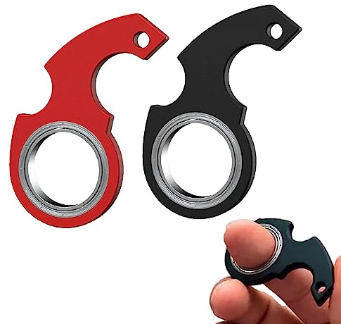 FAMIDIQGO 2 uds Llavero Fidget Spinner Llavero Spinner Juguete diversión sin Fin concentración Alivio del estrés (Negro, Rojo)