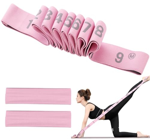 BORISCA Elastico Fasce di Resistenza e 2 Fasce Sportive, Regolabile Fasce Elastiche Fitness, 9 Livelli di Forza Elastico Yoga Stretching Band per Yoga Ginnastica Pilates Danza(Purple)