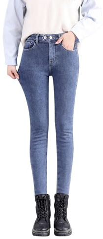 Womens High Waisted Fleece Lined Jeans Winter Warm Stretchy Jeggings Soft Skinny Denim Pants(UK 6/Tag 27, Light Blue)