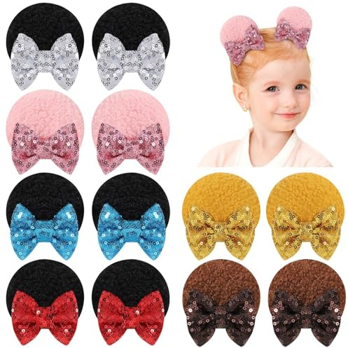 12Pcs Baby Girl Clips Mouse Ears Clips Bows with Sequin Polka Dot Bow Baby Hair Clips Bows for Girls