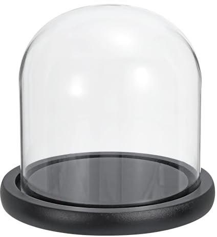 PATIKIL 4.9x4.7 Clear Cloche Glass Dome, Glass Bell Jar Display Case Tabletop Centerpiece with Black Wooden Base for Christmas Home Decor