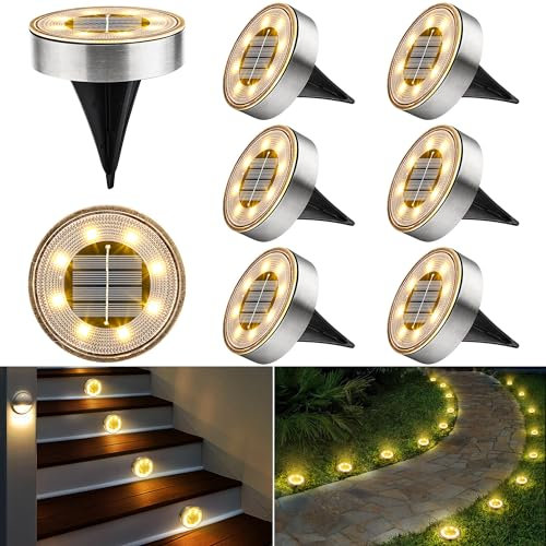 Joomer 8 Stück Solar Bodenleuchten Aussen, 8 LEDs Solarlampen für Außen Garten 3000K Warmweiß Solarleuchten Außen IP68 Wasserdicht Solar Gartenleuchte für Rasen Auffahrt Gehweg Patio Treppenhaus