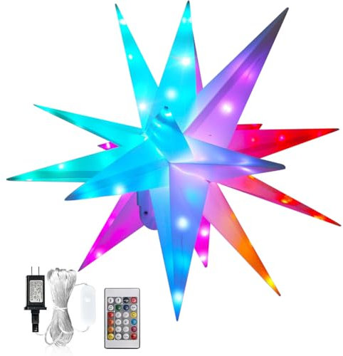 BIOSA Bluetooth-kompatibel 25/40/50/60 cm LED-Weihnachtsstern-Baumspitze, Moravian Star Außenleuchte, APP-Fernbedienung, Farbwechsel, Weihnachtsbaumspitze, Stern, glänzendes Licht, EU-Stecke