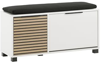 Schildmeyer Loft Schuhbank 157169, Mattweiß/Akustikpaneel Optik, 98,4 x 33,1 x 47,2 cm