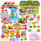 UCAMP 65 Stück Knete Dough Set für Kinder,Kitchen Creations Nudelmaschine Spielset Burger Eiscreme, Knete Zubehör mit Accessoires und 12 Dosen Knete, Spielzeug Geschenk Mädchen & Junge 2-10 jahre