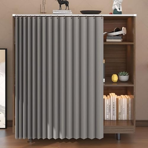 Rideaux D'armoire Rideaux De Cuisine Courts Rideaux D'armoire à Chaussures Anti-poussière Rideaux De Salle De Bain Imperméables Rideaux sous l'évier Coulissants Rideau (Size:W:40 x H:70cm,Color:Gris)