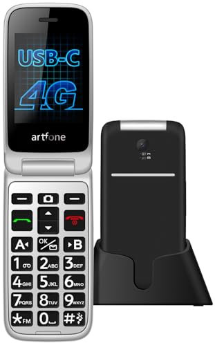 artfone G3 4G Seniorenhandy ohne Vertrag | SOS Notruftaste, Ladestation, Lautsprecher, Kurzwahl | Einfaches Klapphandy mit Kamera | Deutsches Menü, 2,4 Zoll Farbdisplay | Große Tasten & Schrift
