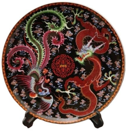 Keramiska dekorativa tallrikar 26 cm Kina tradition Gammal porslin Dragon Phoenix Mönster tallrik Hemdekoration