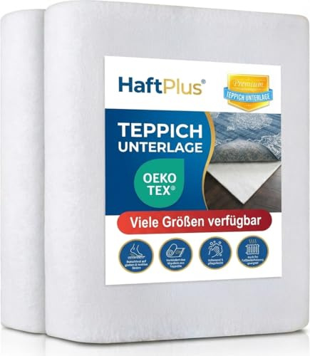 HaftPlus - 3 Stück - Teppich Stopper rutschfest und dünn - Antirutschmatte für Teppiche - Öko-Tex Vlies Teppichunterlage zuschneidbar - Größe 120 x 190 cm