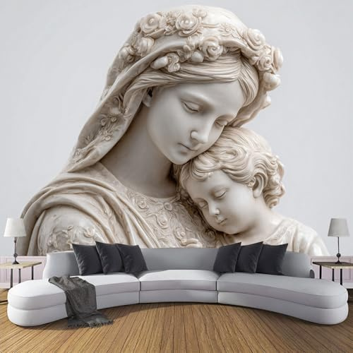 3D Fotomurale Murales Donna Che Tiene Braccio Bambino Carta da Parati Panoramica 300×210cm Classico Scultura Fotomurali Tessuto Non Tessuto Decorazione Parete Camere da Letto Soggiorno Pareti Murale