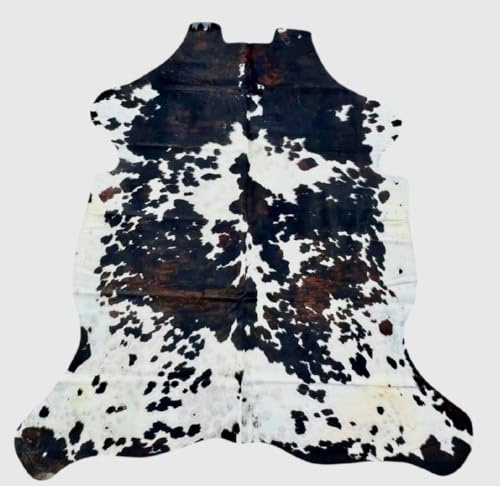 Tappeto in pelle di mucca naturale, nero e bianco, XL 230 x 190 cm, motivo screziato TRI028