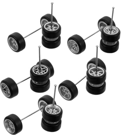GALPADA 1/64 Scale Alloy Model Car Wheels Set – Silver Rubber Tires 5-pair with 5-star, Tree Fork B, 10-claw, 7-claw, 6-claw Designs for DIY Rc Toy Car Modification and Building Projects