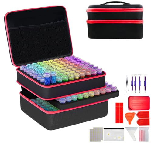 NEWFUN Diamond Painting Koffer, Diamond Painting Aufbewahrungsbox, 240 Stück Diamant Painting Zubehör Boxen mit Koffer Trichter
