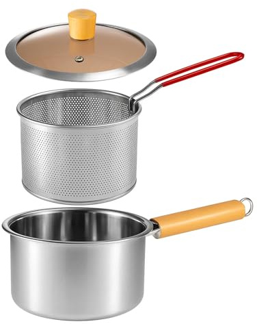 SUNNYNEST Deep Frying Pan Stainless Steel with Basket for Fish Shrimp Seafood French Fries Chicken Preparation with Visible Lid Oil Strainer Pot