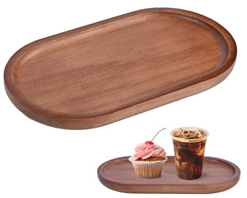 Vassoio in Legno di Acacia 19x10.5 cm - Vassoio Portatutto Ovale in Legno Massello - Vassoio per Colazione Rustico - Organizer per Cosmetici e Gioielli - Vassoio Decorativo per Casa e Cucina