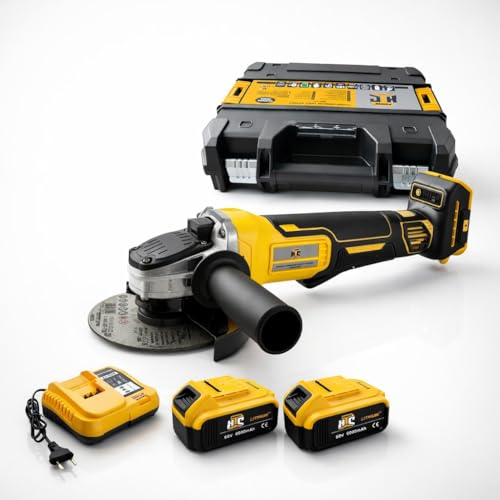 Smerigliatrice Angolare a Batteria 115mm 8000RPM Flex con 2 Batterie 88V 6Ah con Motore Brushless 3 Velocità Regolabili, impugnatura Laterale per Taglio e Levigatura