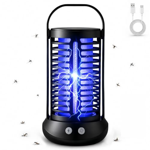 Lampe Anti-Moustique Rechargeable, Tue Mouche Eléctrique avec lumière LED, Lampe Anti Mouche UV Tueur d'Insectes Électrique, 4000mAh Lampe Anti Mouche Répulsif Efficace pour Intérieur et Extérieur