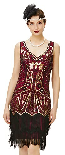 BABEYOND Women's Flapper Dresses 1920s V Neck Beaded Fringed Great Gatsby Dress