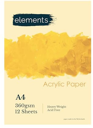 Elements Heavy Weight Acrylic Paper Pads, Glue Bound, Acid-Free – A3 & A4, 12 Sheets (360g/165lb) Parent (A4)