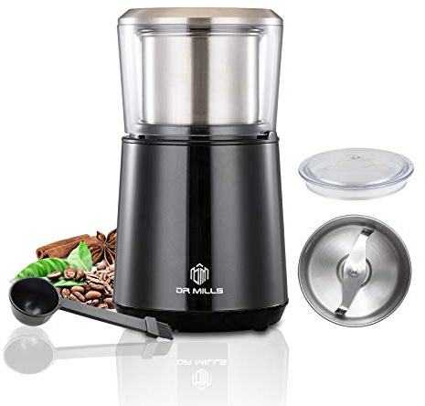 DR MILLS DM-7451 Electric Coffee Grinder, Coffee Bean Grinder Electric Dried Spice, Nut, Herb Grinder, Detachable Cup, Dishwashable, SUS304 Stainless Steel