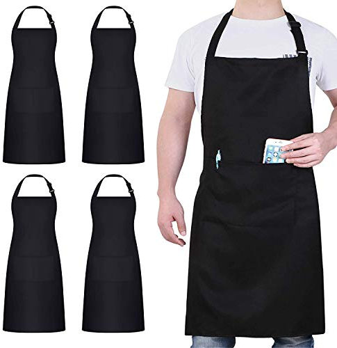 atopo 4 Pack Chef Tabliers, Noir Tablier avec 2 Poches, Etanche Réglable Tablier pour Homme Femme,Tabliers Cuisine Professionnel pour Cuisine, Jardinage, Restaurant, Barbecue, Café