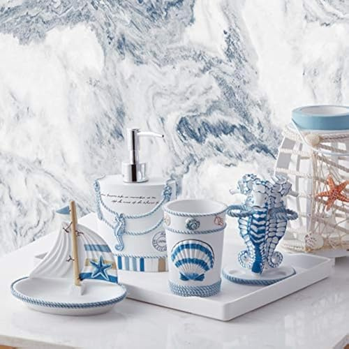 Sweet Home Collection samtida dekorativ vacker design bad dusch badkar dekor, harts, strandliv, 4-delat set