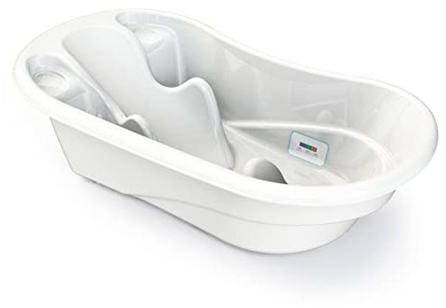 BABYLON Liner Anatomische Badewanne Baby mit Badethermometer, Badewannensitz, Grosse Badewannen Zubehör 0-6/6-36 Monate, Babywanne Anti-Rutsch Oberfläche, Mit Stopsel, Weiss