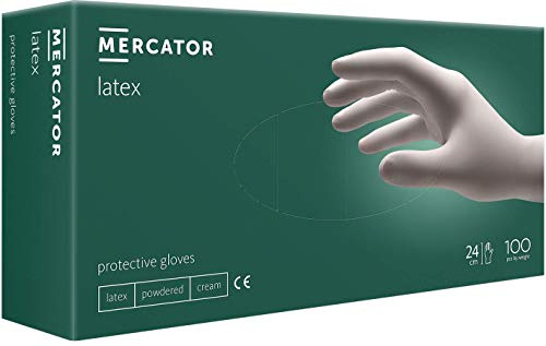 Puderade latexhandskar merCATOR simple latex XS – XL, storlek: M – 100 stycken
