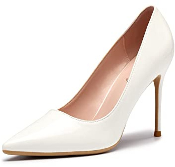 Zhabtuc Zapatos de Tacón Aguja de Charol para Mujer 10 CM Sexy High Heels con Punta Aguda Stilettos para Fiestas, Bodas，Blanco 40 EU