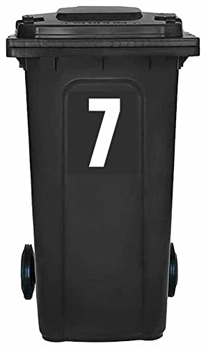 Pack of 4 White Wheelie Bin Number 7 Stickers (17 cm) Dustbin Stickers Vinyl Bin Stikcers Packwith® #PBN10-7
