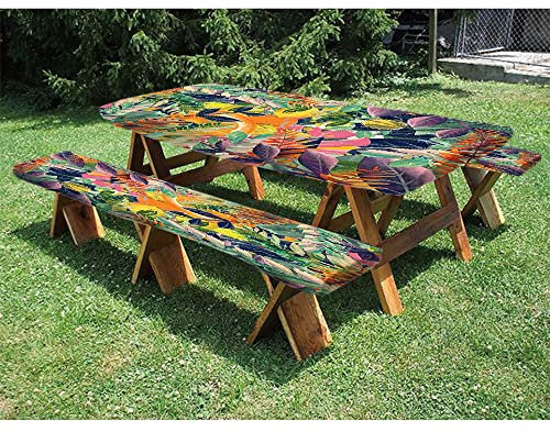 Palm Leaves - Mantel ajustable de poliéster para mesa de picnic y banco, 72 pulgadas, fondo de plantas tropicales de la selva, para exteriores, parque, terraza, 28 x 72 pulgadas