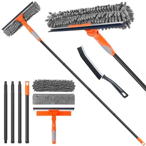 Fensterreiniger (150cm), Fensterputzer Set für Glas, Auto-Windschutzscheibe, Spiegel, Duschtürreinigung, 2-in-1 Außen-Fensterabzieher mit Verlängerungsstange