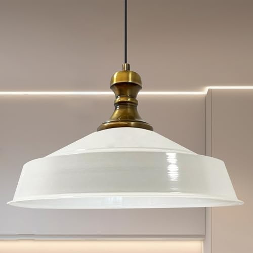 bamyum Asletl-Knob Küchenlampe Hängend Ø41 cm Industrial, Lampenschirme, Hängelampe Küche Esstisch Vintage, Hängeleuchte Metall, Pendelleuchte, Wohnzimmerlampe, Weiß
