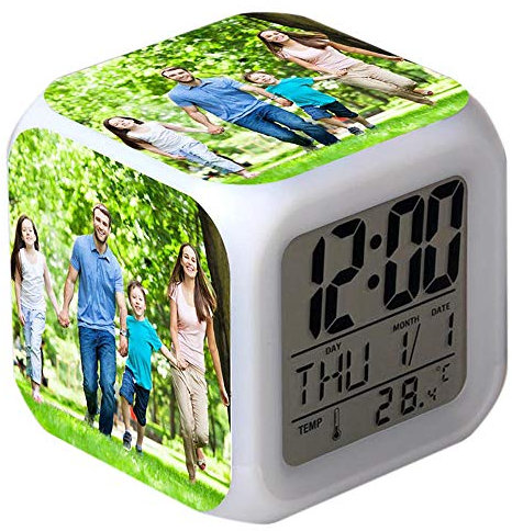 Reloj despertador con foto personalizada Reloj con luz nocturna de 7 colores Reloj despertador digital con LED Reloj despertador digital con foto personalizada Pantalla de hora y temperatura
