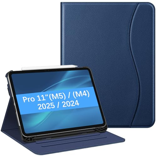 Fintie fodral för iPad Pro 11 tum (M5/M4) 2025/2024, marinblå | Flervinkel observation folio stående skyddande fodral med pennhållare och dokumentslitsar, automatisk sömn/väckning