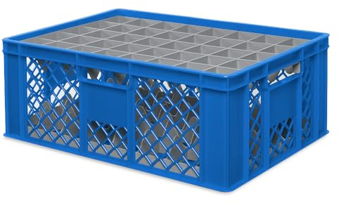Glaslåda 600 x 400 mm för 15, 24, 33 eller 40 glas, färgad (blå, för 40 glas Ø 67 mm, glashöjd max 205 mm)