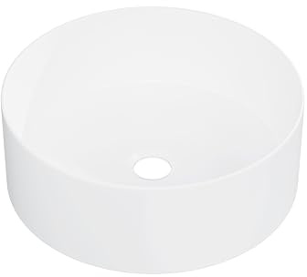Fregadero redondo de cerámica de Eridanus, lavabo de porcelana vítrea en blanco brillante para uso en encimera, lavabo redondo para tocadores, 415 x 415 x 150 mm