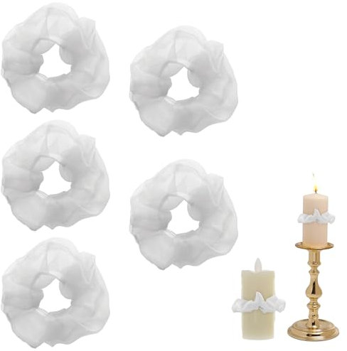 5 Stück Tropfenfänger für Kerzen,Kerzen Tropfschutz,Tropfschutz Kerze,Tropfschutz Stabkerzen,Kerzenmanschetten,Weiß Tropfenfänger Tüll,Kerzenrock,Tropfschutz Kerzentuch aus Organza für Taufkerze