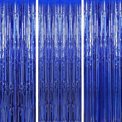 Lot de 3 rideaux à lamelles bleues à paillettes - Décoration pour fête, fête d'anniversaire, mariage, festival, scène, Noël, bachelorette, baby shower